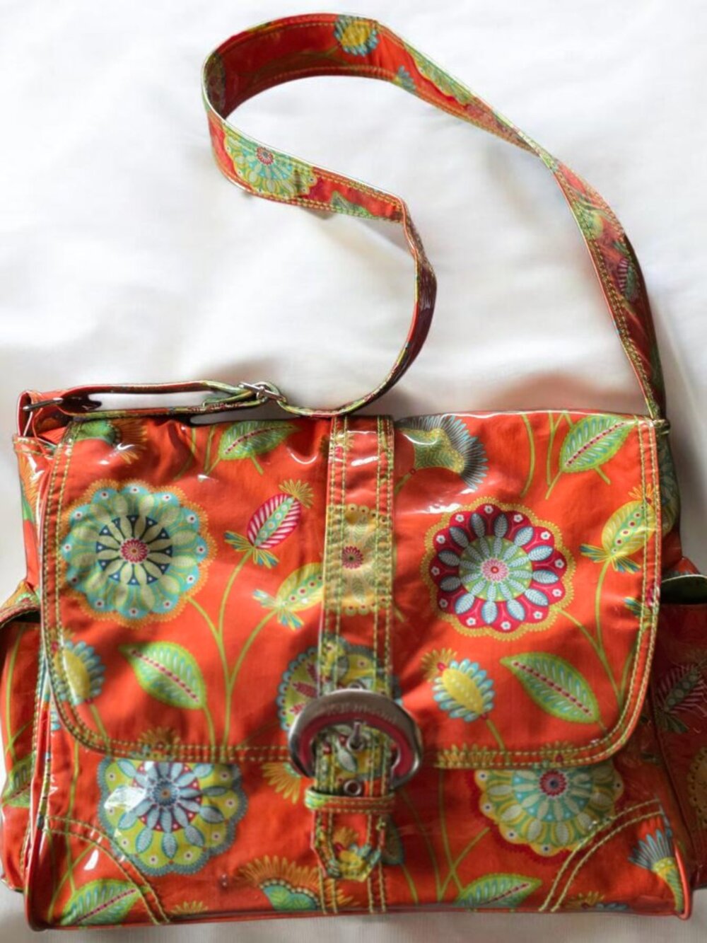 EUC KARELCOM Floral/Satin Laminated Carry All or Diaper or Overnight Bag